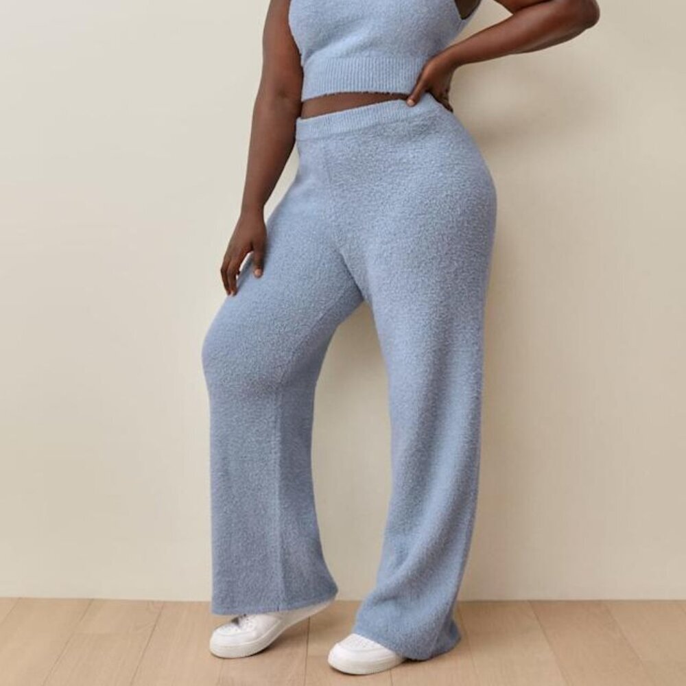 Reformation Isle Lounge Pants Blue Cozy Knit Wide Leg Soft High Rise Pull On
